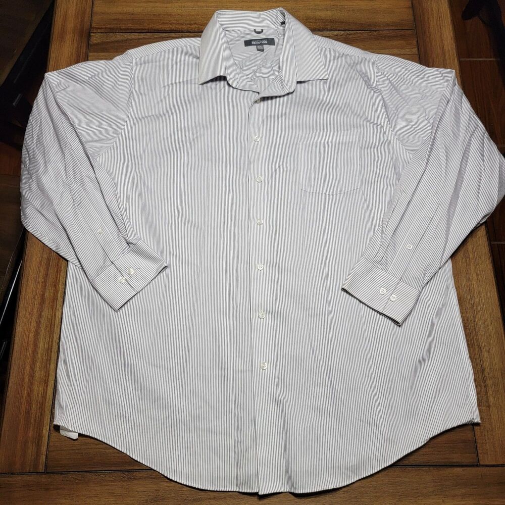 Kenneth Cole Reaction Full Button LS White w/ Black Stripes - Size XXL Reg Fit